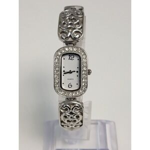 Allude Ladies Gemmed Quartz Watch 22mm Oval Silver Tone Metal Heart Link